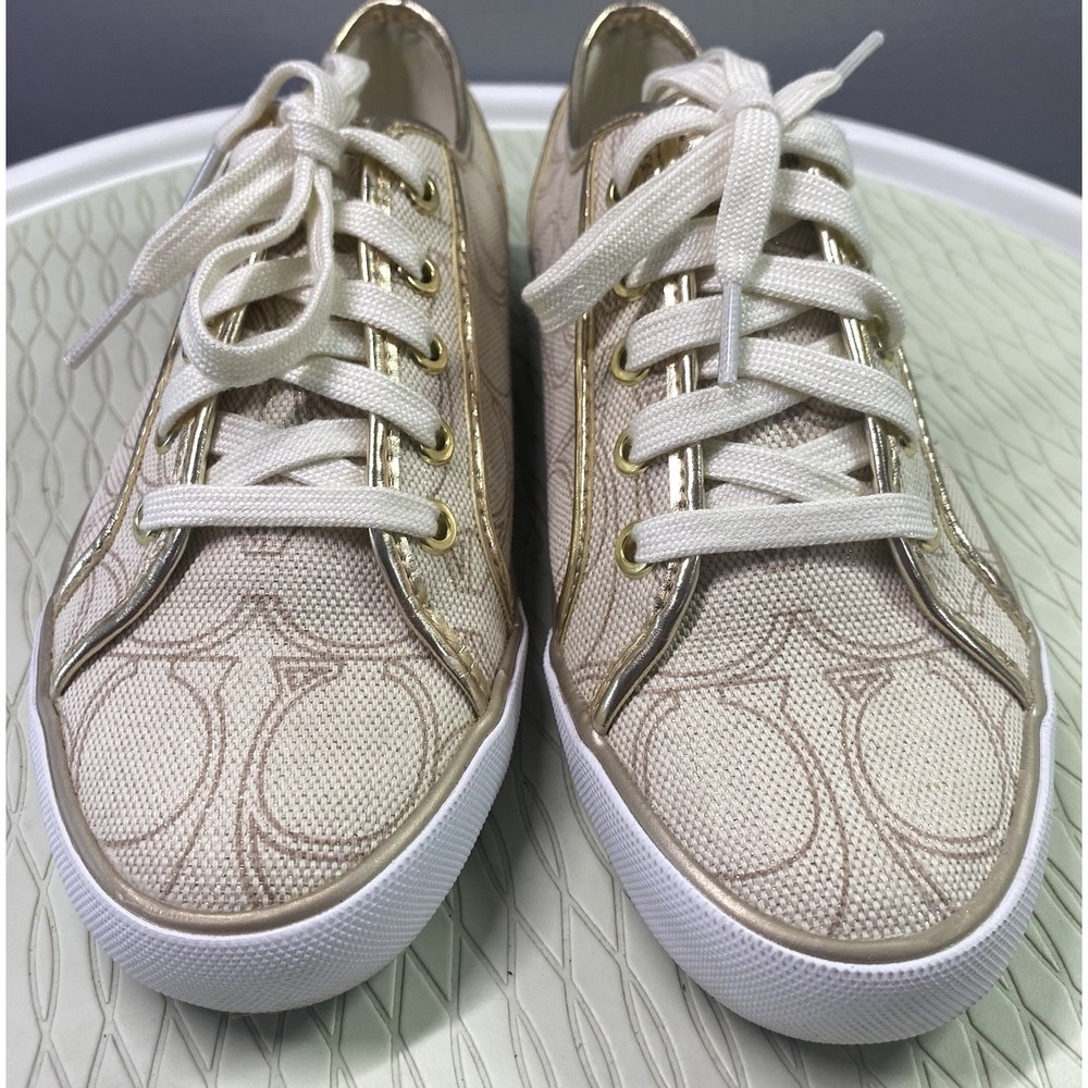 COACH💥NWB💥 Womens Dee Penelope Signature C Gold Lace Up Sneakers‎ Size 7M - Picture 3 of 11